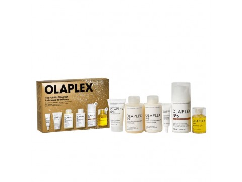 OLAPLEX THE FULL-ON SHINE SET rinkinys plaukams (5 ml. serumas + 30 ml. kremas + 100 ml. šampūnas + 100 ml. kondicionierius + 100 ml. kremas + 30 ml. aliejus)