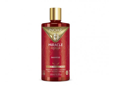 INOAR Miracle Repair Shampoo - atkuriantis blizgesio suteikiantis šampūnas, 500 ml
