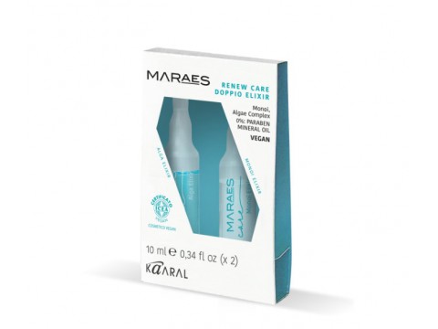 KAARAL MARAES RENEW CARE DOPPIO ELIXIR – DVIEJŲ FAZIŲ ELIKSYRAS pažeistų, silpnų ir blankių plaukų priežiūrai (100% VEGAN), 2 x 10 ml