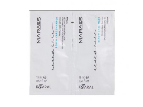 KAARAL MARAES RENEW CARE Mėginukas. Šampūnas ir kaukė pažeistų, silpnų ir blankių plaukų priežiūrai (100% VEGAN), 2x15 ml